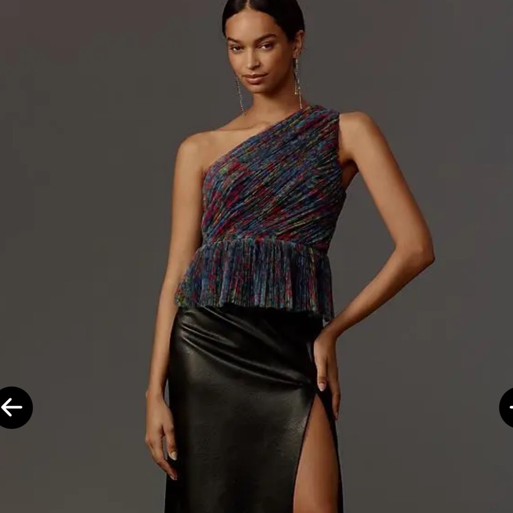 Hutch Lia One shoulder top peplum pleated multicolor size XS NWT
